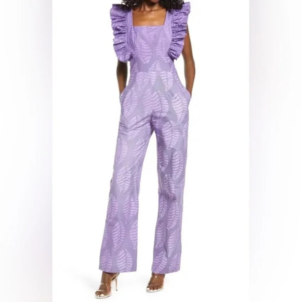 NEW $300 SIKA Tagoe Leaf print Cotton Jumpsuit purple HANDMADE JUMPER 6